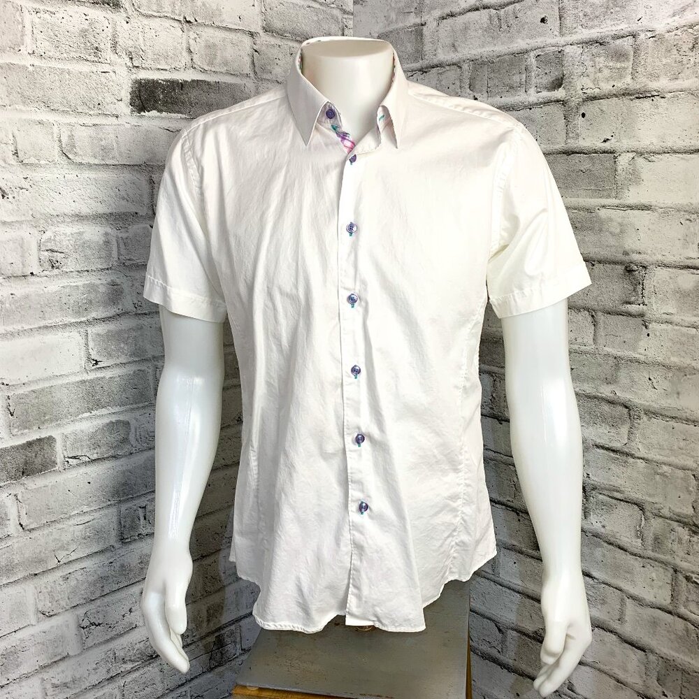 Jared Lang Short Sleeve Contrasting Trim Casual Shirt